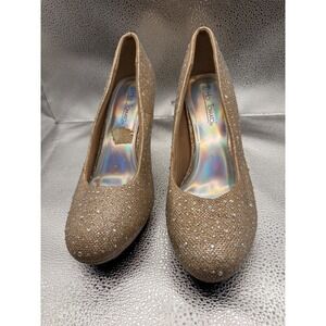 Hot Tomato Womens Gold Glitter Rhinestone Round Toe Stiletto Heels Size 11W